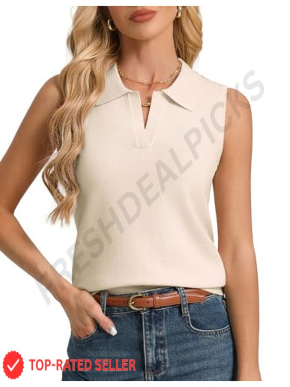 Wool Blend Sleeveless Polo Sweater Vest Knit Tank Top